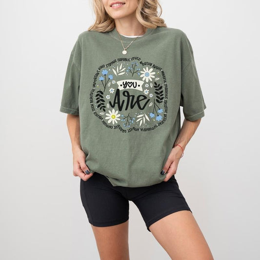 Positivity, You Are Enough, Flowers, Retro, Mental Health, Self Care, Tshirt Comfort Colors T-Shirt