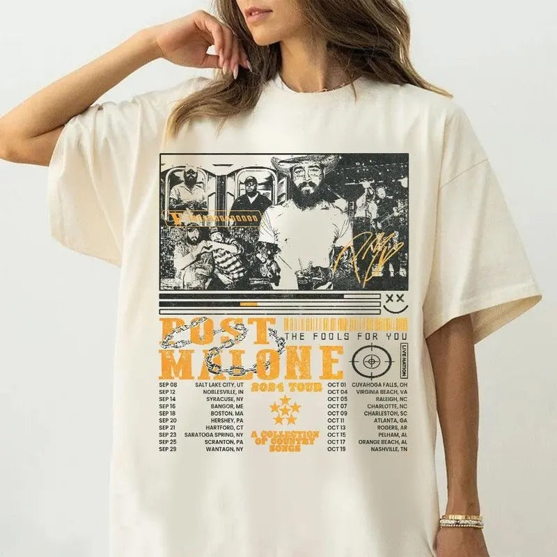 Posty Shirt, Post Malone Tour Music Shirt, A Collection Of Country Song List Posty Concert 2024 For Fan Unisex Shirt...