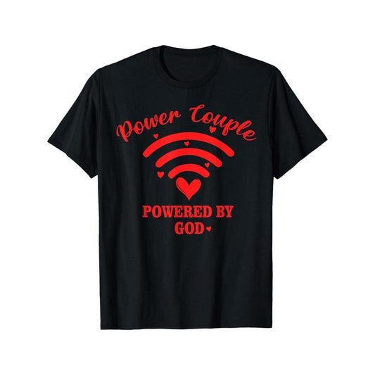 Power Couple Powered By God Men T-Shirts, Funny Valentines Day Novelty Graphic Printed Tee, Short Sleeve Boys Valentine'S Day T-Shirt for Boyfriend Bf Lover 100% Cotton made in usa