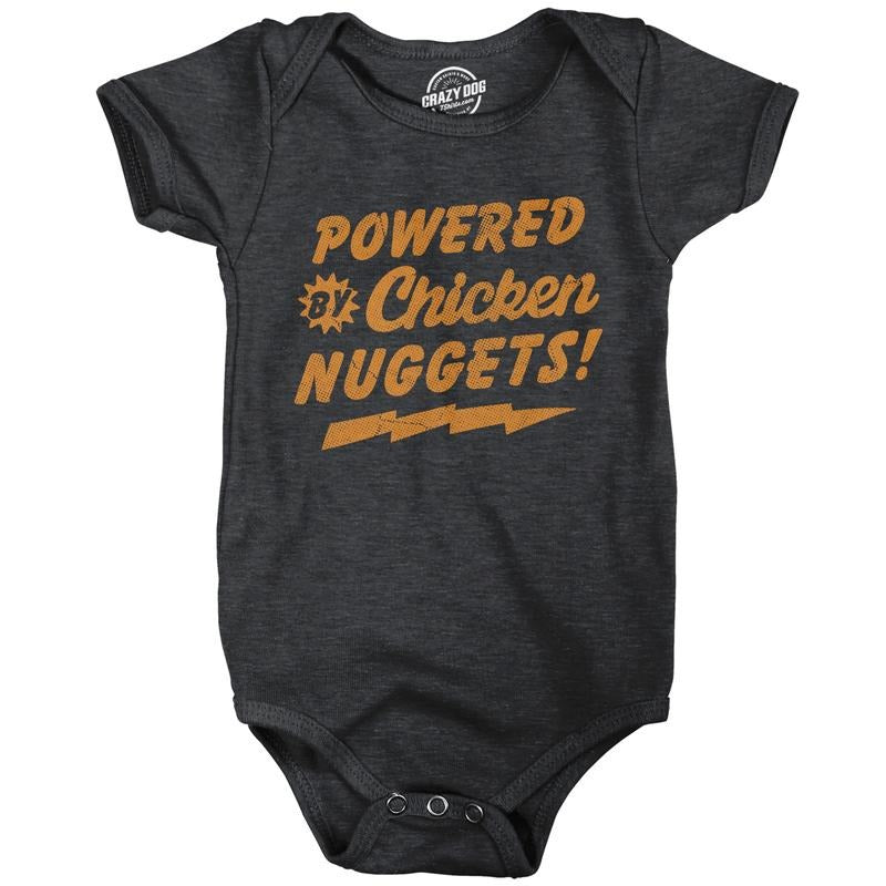 Powered By Chicken Nuggets Baby Bodysuit Funny Sarcastic Food Graphic Novelty Jumper For Infants Funny Baby Onesies...