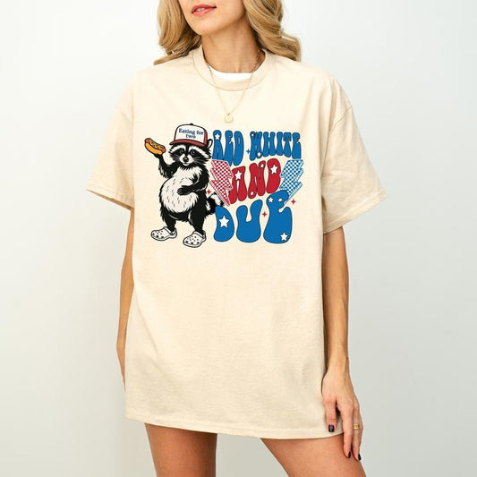 Pregnancy 4th of July Red White And Due Funny Raccoon Shirt,American Mama 4th July Pregnancy Announcement Tee,Pregnancy Reveal Shirt, Red White and Due Shirt, 4th of July Baby Announcement T-Shirt