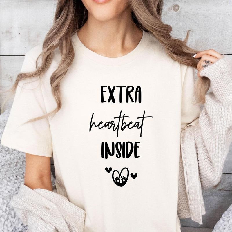 Pregnancy T-shirt, Extra Heartbeat Inside, Pregnancy Reveal, Pregnant Tshirt, Maternity Shirt, New Mum Shirt, Pregnancy...
