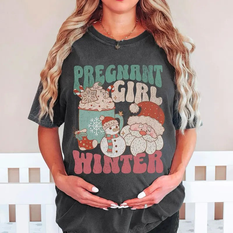 Pregnant Girl Winter Shirt, Christmas Holiday Maternity Sweatshirt, Christmas Pregnant Girl Shirt, Winter Pregnancy...
