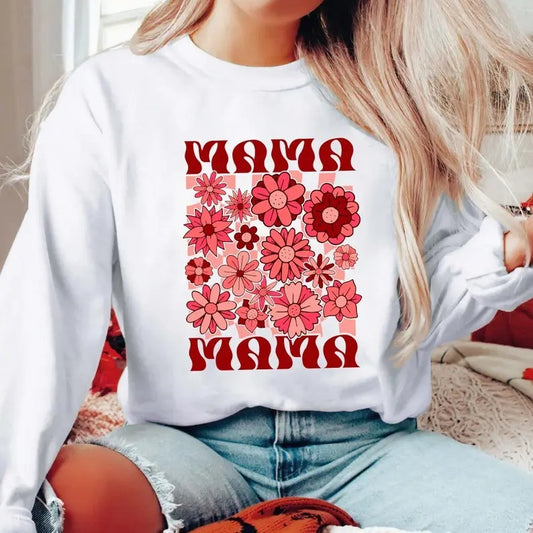 Premium  Checkered Mama Sweatshirt, Floral Mama Shirt, Wildflowers Mama Shirt, Mothers Day Gift, Aesthetic, Trendy Mom Shirt, Motherhood Shirt