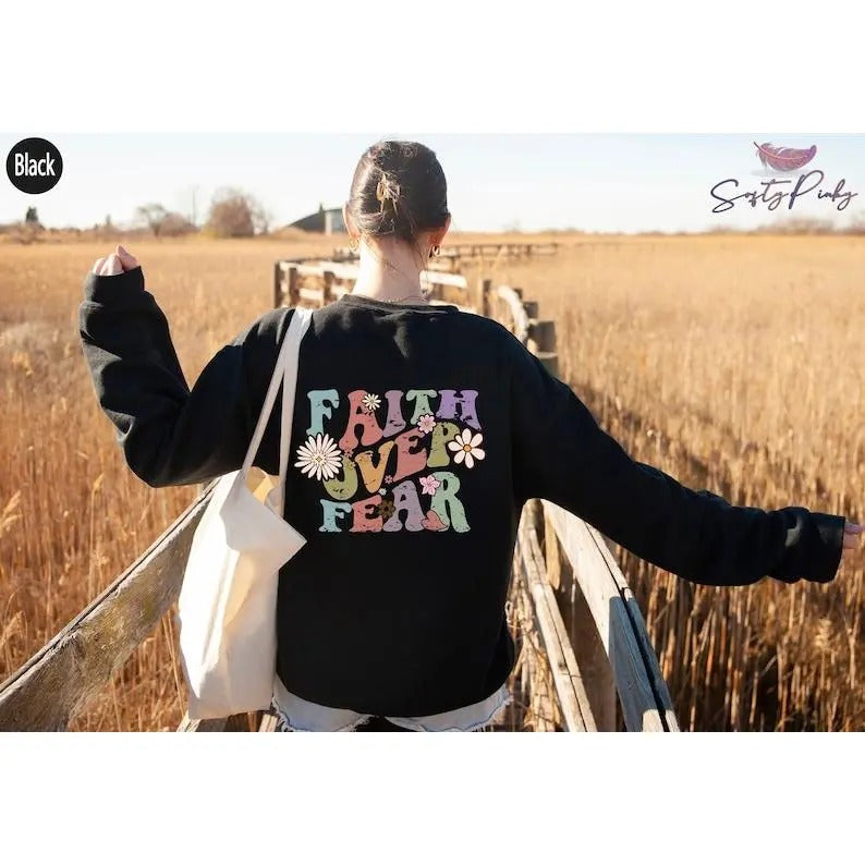 Premium  Preppy Christian Hoodie, Faith Over Fear Sweatshirt, Women's Religious Shirts, Bible Verse Shirt, Church Tshirt,...