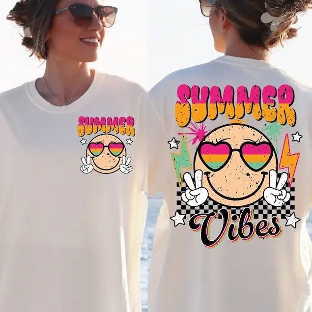 Premium  Retro Summer, Groovy Summer Vibes smiley face, Summer sweatshirt T-Shirts, Hoodie | DripVista.com
