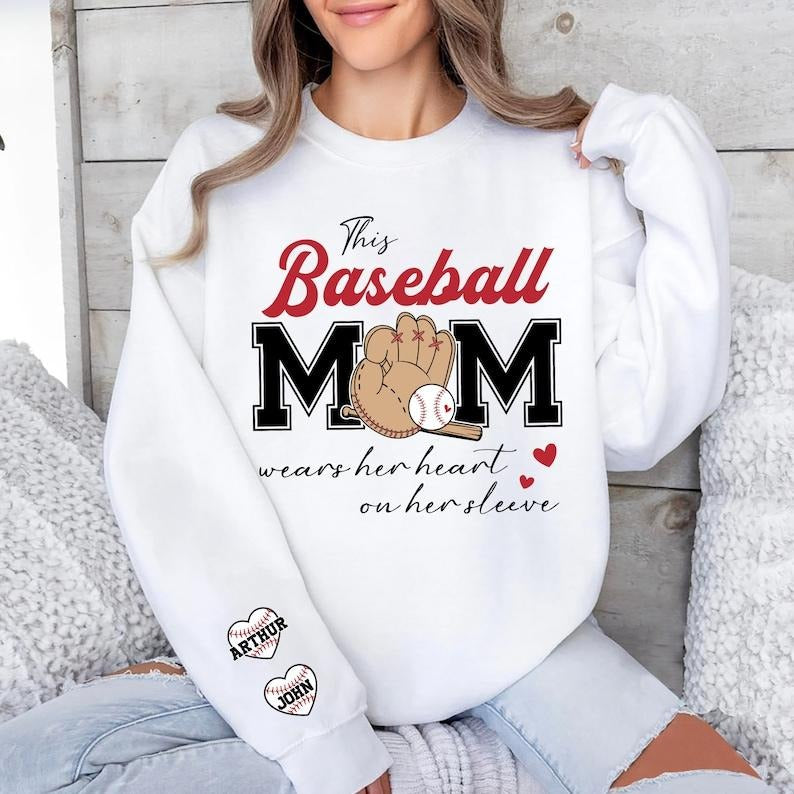 Premium  This Baseball Mom Sweatshirt, Baseball Mom Shirt, Wear Her Heart On Her Sleeve, Mothers Day Gift, Mothers Day...