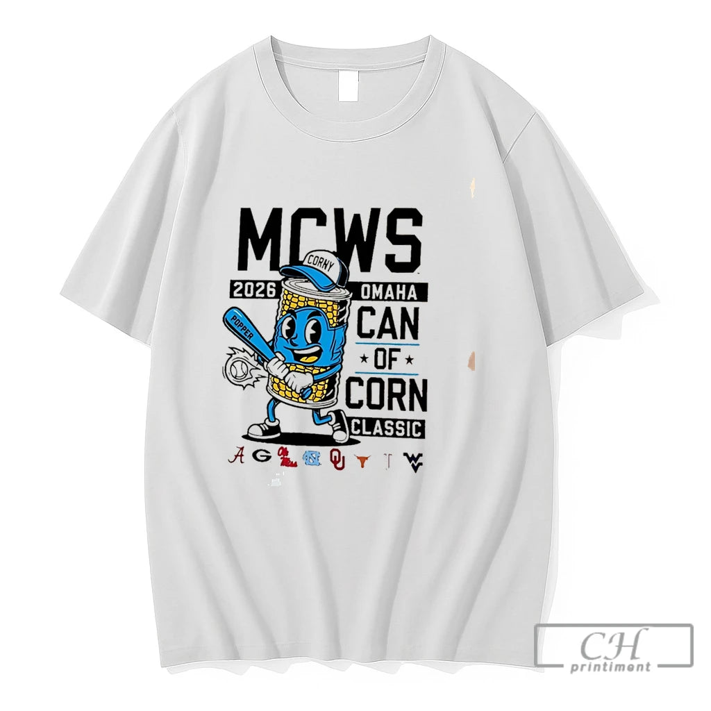 Premium 2026 Mens College World Series 8 Team Can Of Corn Logos Tee T Shirts