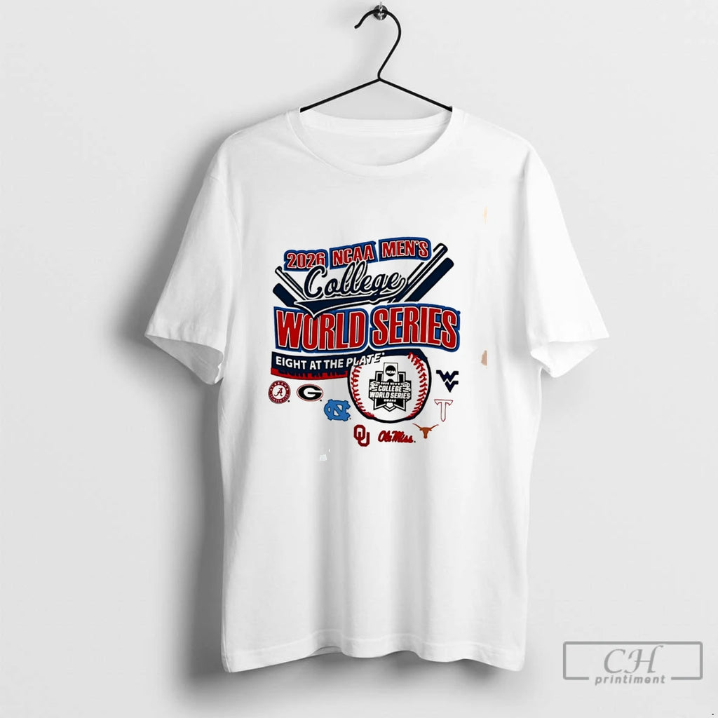 Premium 2026 Ncaa Mens Baseball College World Series Eight At The Plate Tee T Shirts