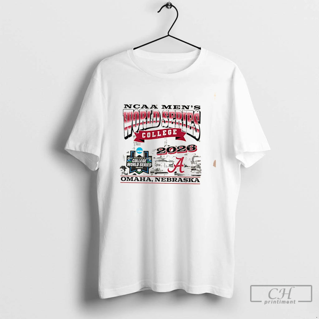 Premium Alabama Baseball 2026 Mens College World Series Skyline Tee