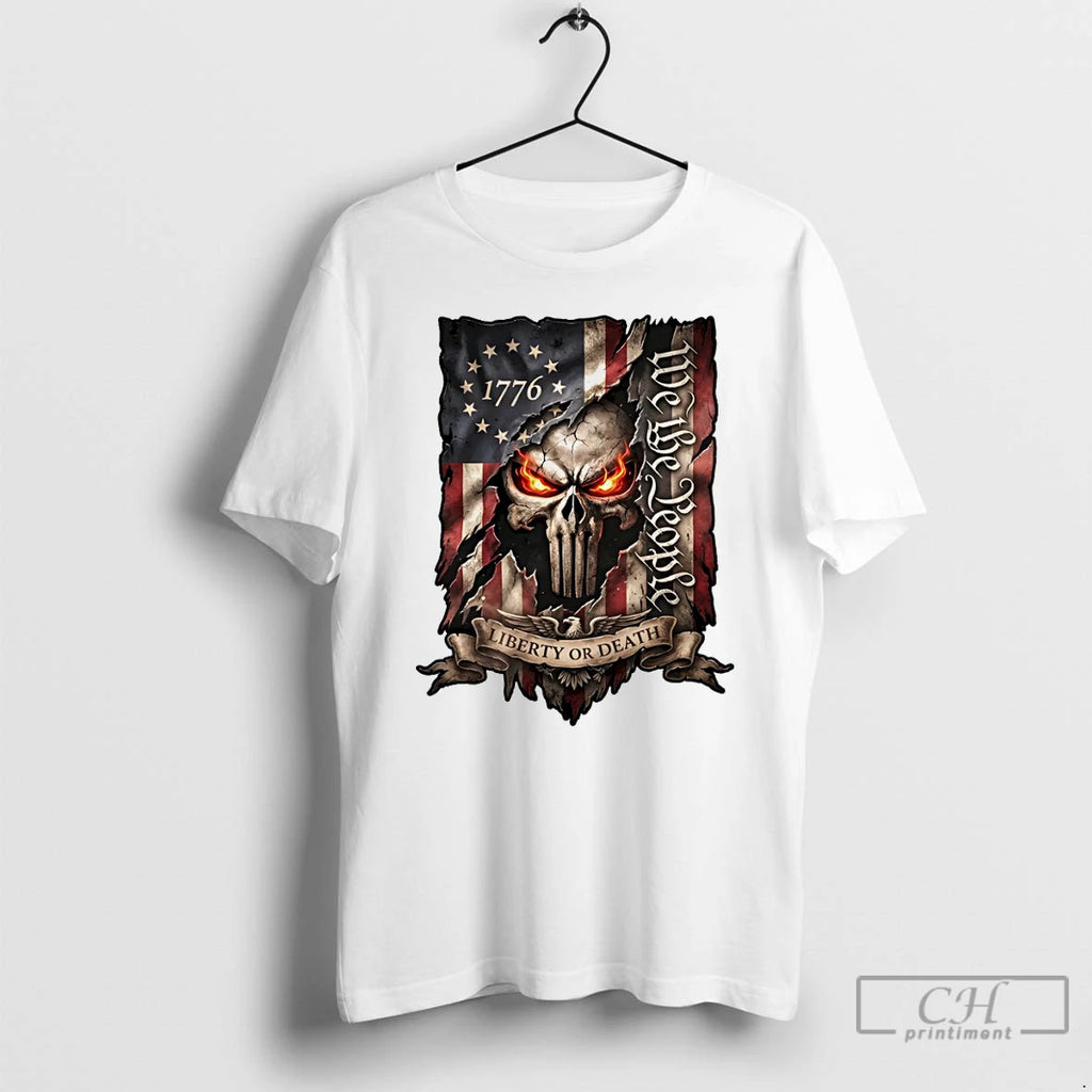 Premium American Flag Skull Featuring 1776 We The People Liberty Or Death T Shirts Sweater