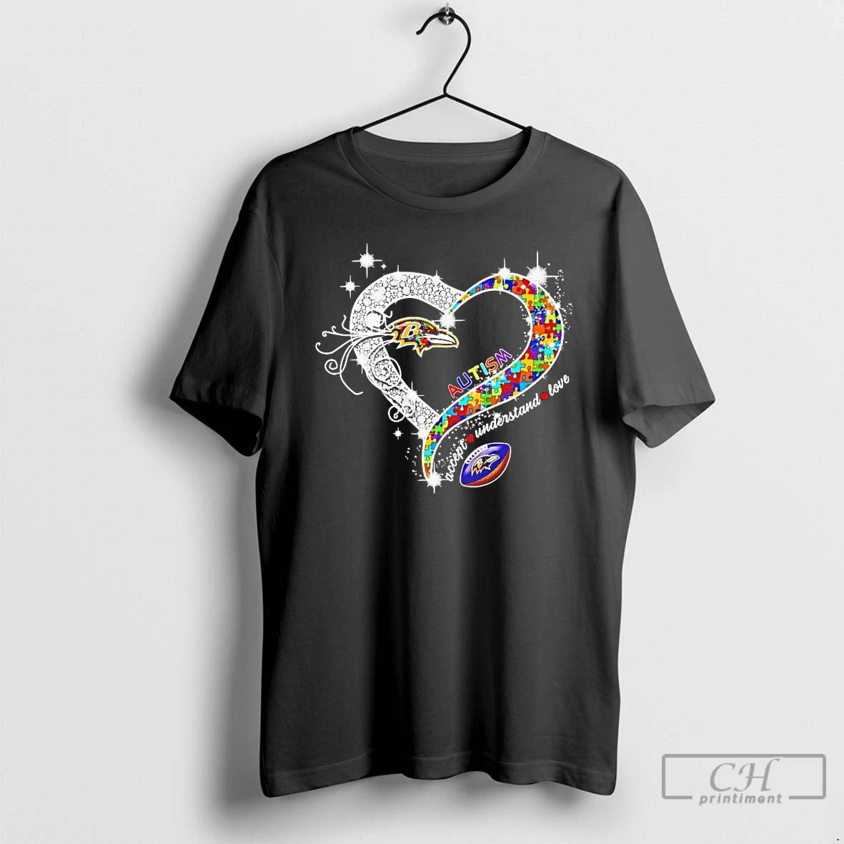 Premium Baltimore Ravens Autism Accept Understand Love Diamond Heart T-Shirts, Hoodie, Sweatshirt | DripVista.com