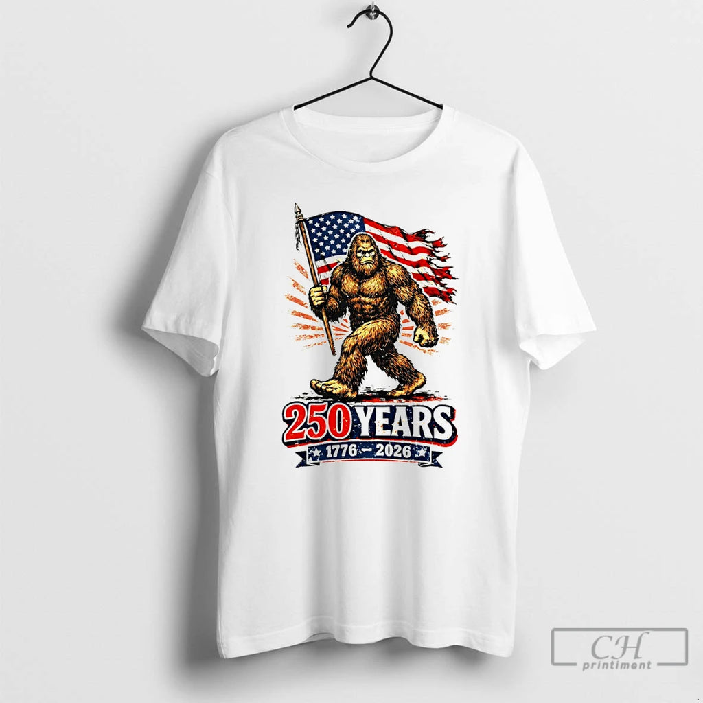 Premium Bigfoot Holding American Flag 250 Years 1776 2026