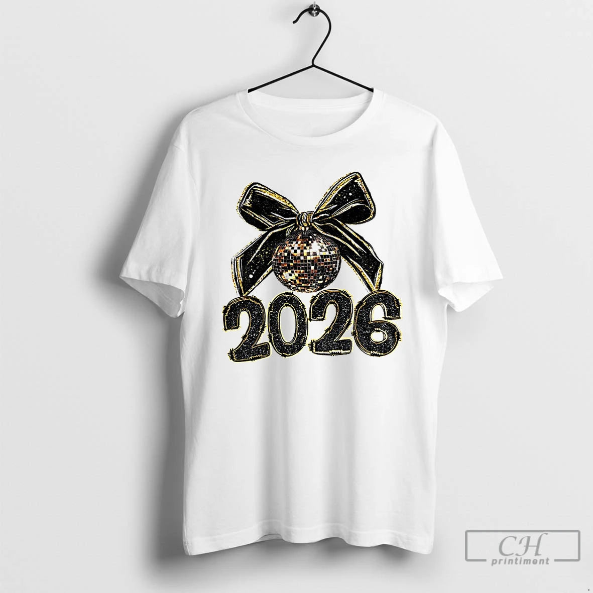 Premium Black And Gold Sequins Glitter Faux Sparkly Happy New Year 2026 T Shirts Sweater Hoodie, Sweatshirt | DripVista.com