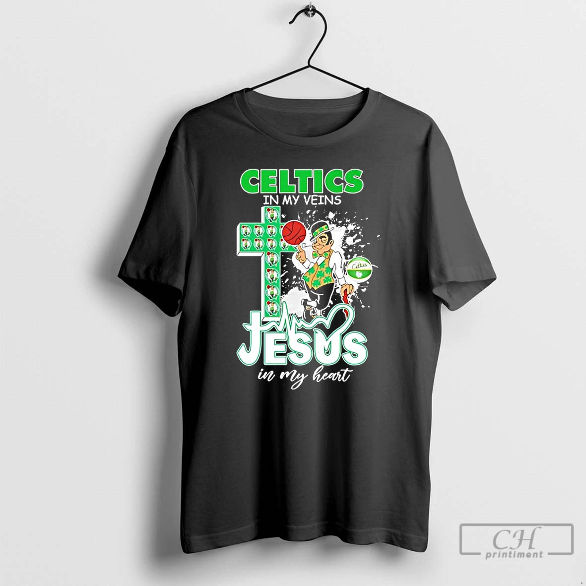 Premium Boston Celtics In My Veins Jesus In My Heart Mascot T-Shirts, Hoodie, Sweatshirt | DripVista.com