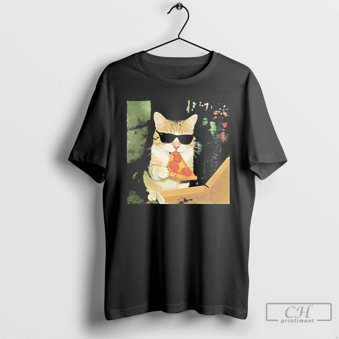Premium Cat Sunglasses Eating Pizza Meme T-Shirts, Hoodie, Sweatshirt | DripVista.com