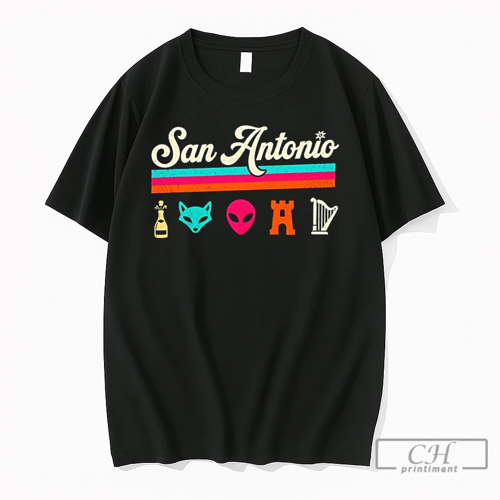 Premium Champagne Fox Alien Castle Harp Icons San Antonio Spurs Basketball Nba T Shirts Sweater