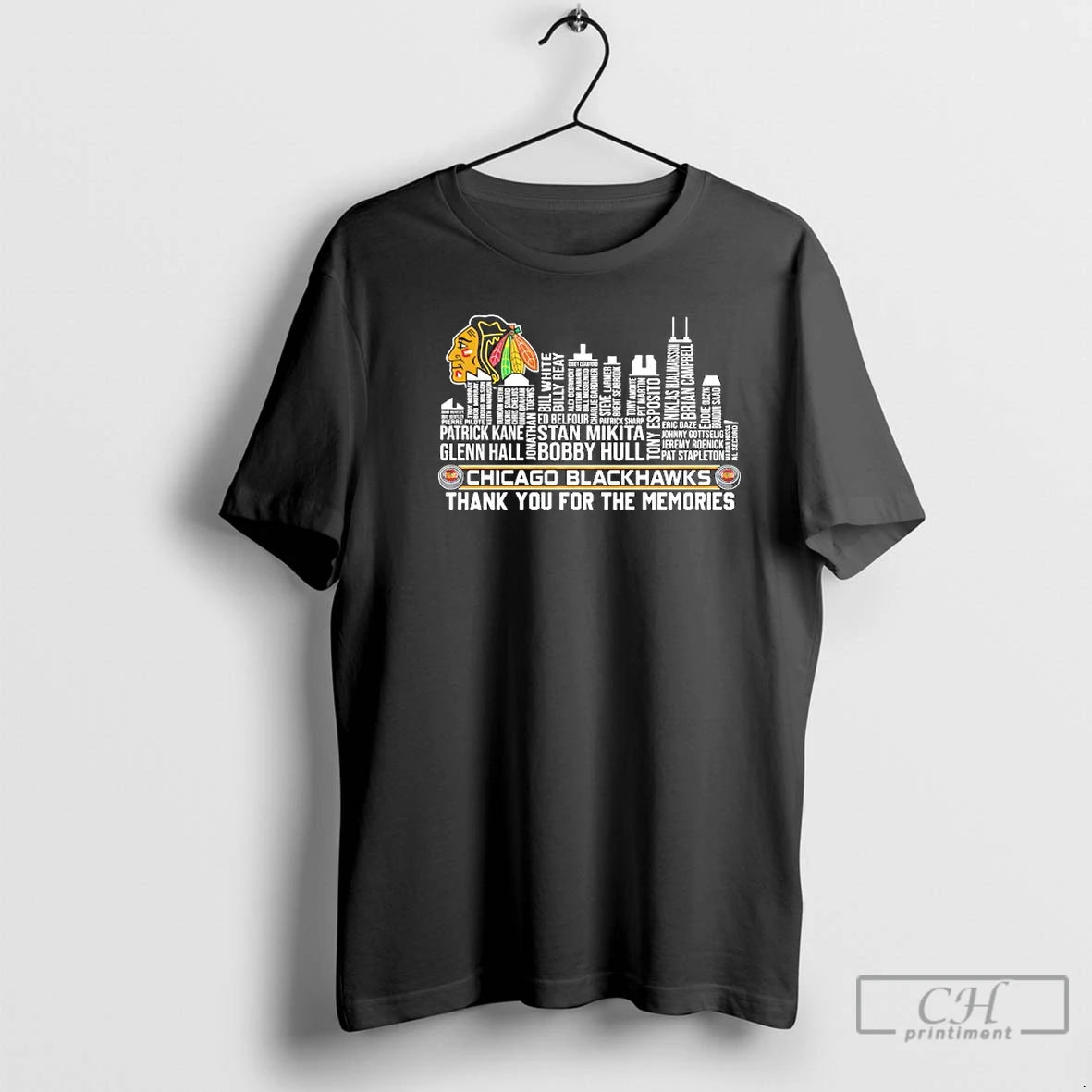 Premium Chicago Blackhawks Name Players City Skyline Shape Thank You For The Memories T Shirts Hoodie, Sweatshirt