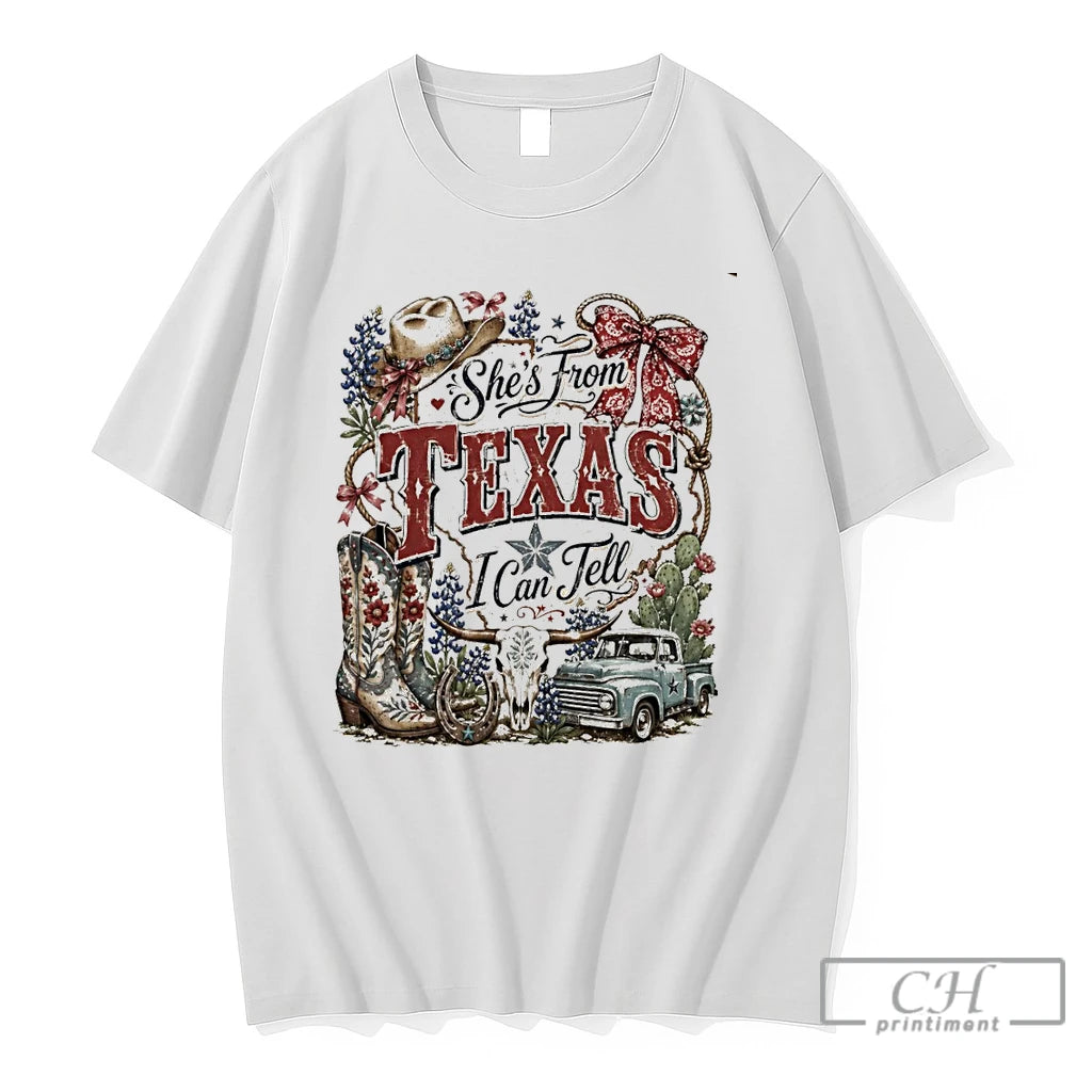 Premium Cowboy Boots Bluebonnet Pickup Truck Shes From Texas I Can Tell Text T Shirts