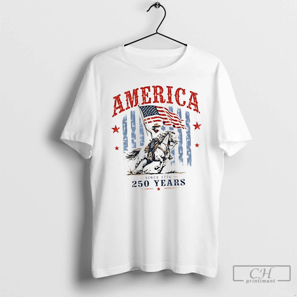 Premium Cowboy Horse Rider United States Flag Apparel America Since 1776 250 Years T Shirts