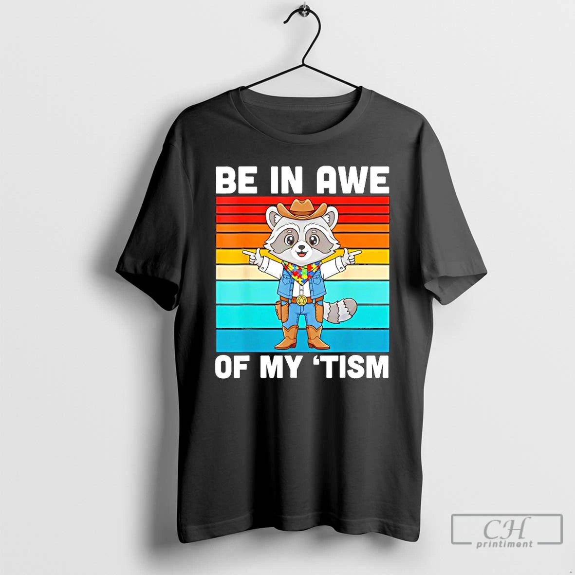 Premium Cowboy Raccoon Autism Awareness Be In Awe Of My Tism Vintage T Shirts Sweater Hoodie, Sweatshirt | DripVista.com