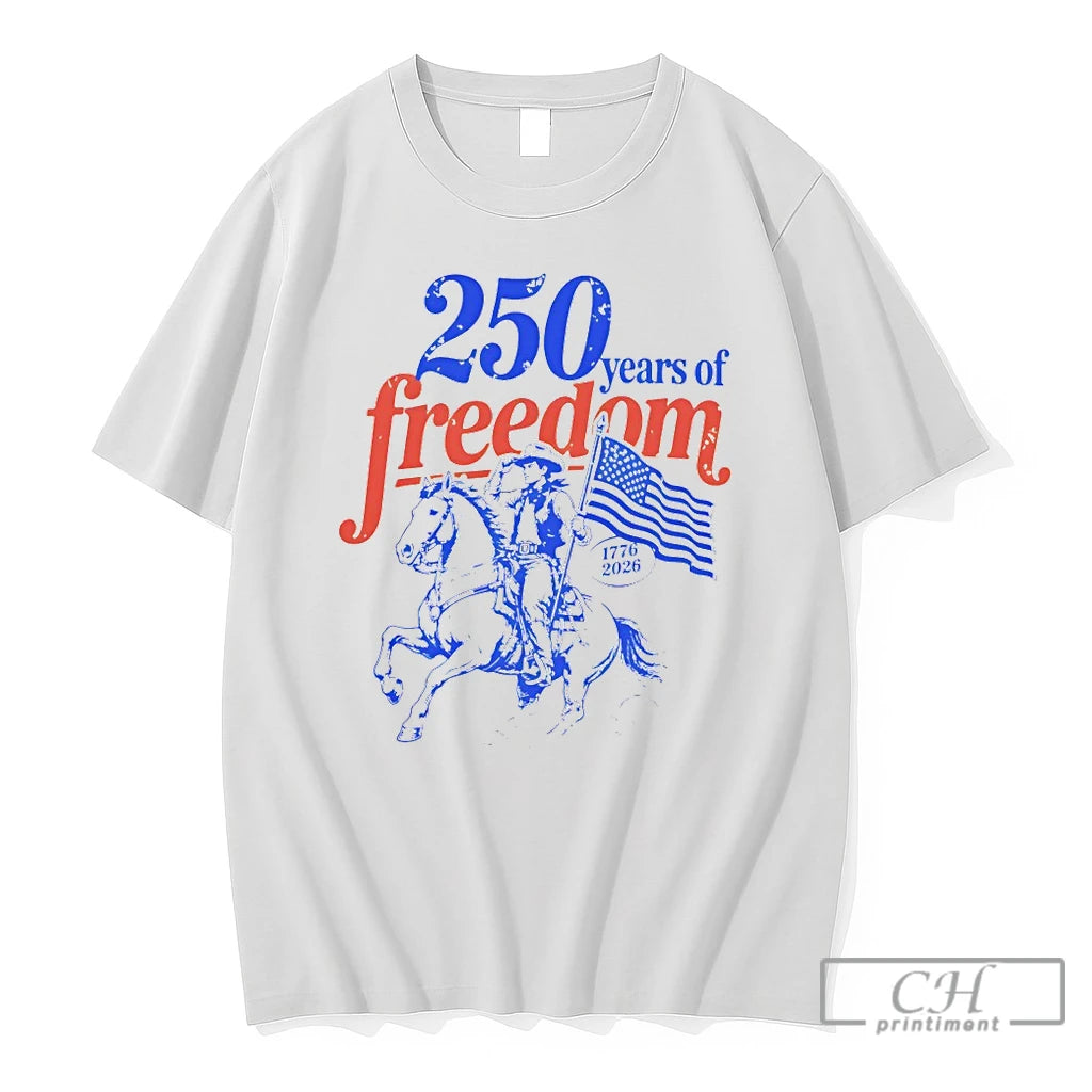 Premium Cowboy Riding Horse Holding American Flag 250 Years Of Freedom 1776 2026 T Shirts