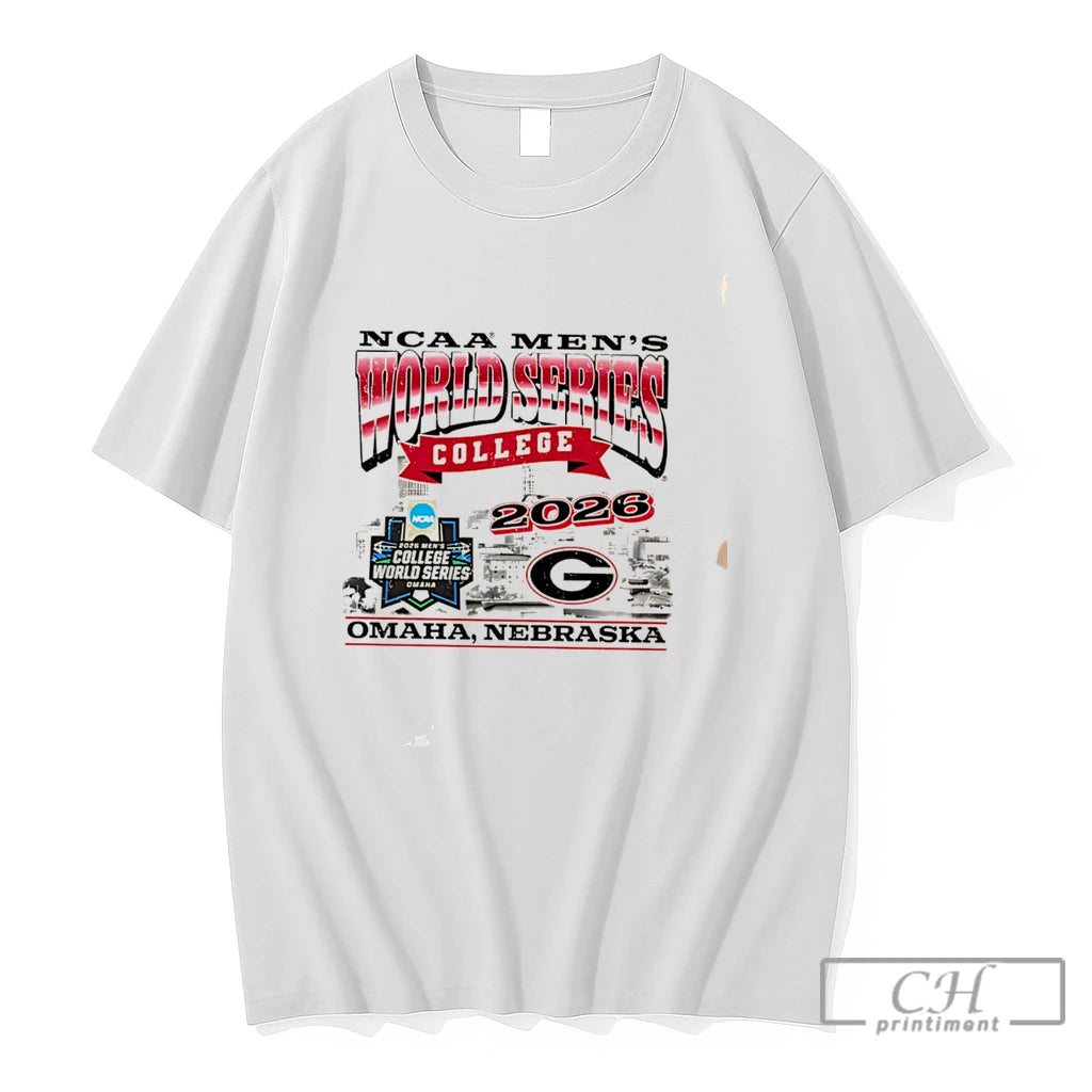 Premium Georgia Baseball 2026 Mens College World Series Skyline Tee