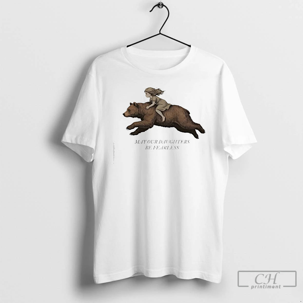 Premium Girl Riding Bear May Our Daughters Be Fearless Vintage T-Shirts, Hoodie, Sweatshirt | DripVista.com