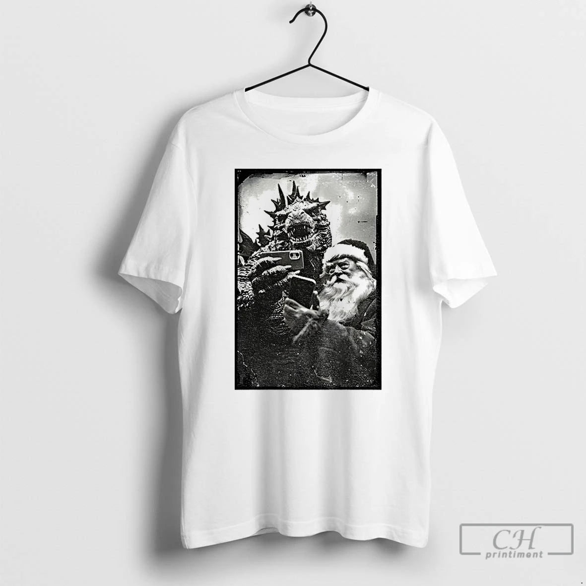 Premium Godzilla Santa Claus Vintage Selfie Photo T-Shirts, Hoodie, Sweatshirt | DripVista.com
