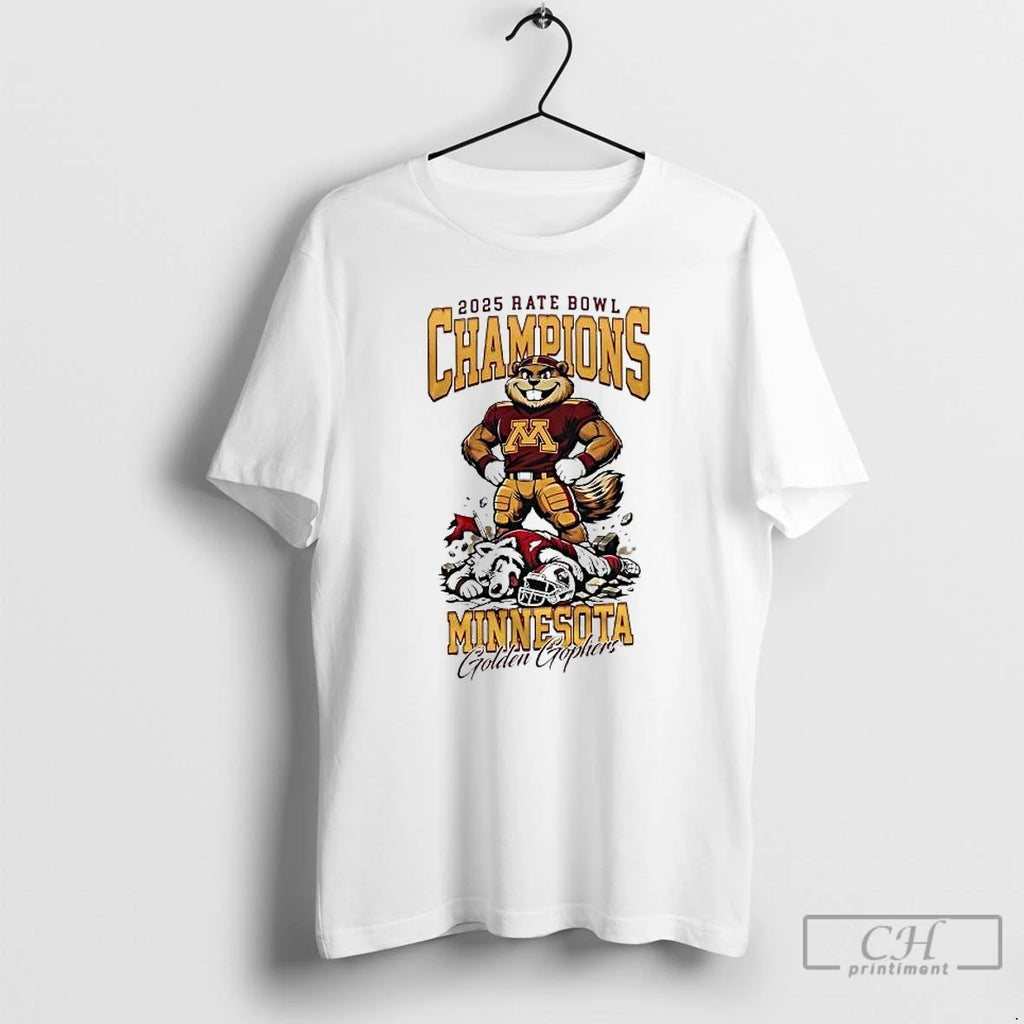 Premium Golden Gophers 2025 Rate Bowl Champions Mascot T-Shirts, Hoodie, Sweatshirt | DripVista.com
