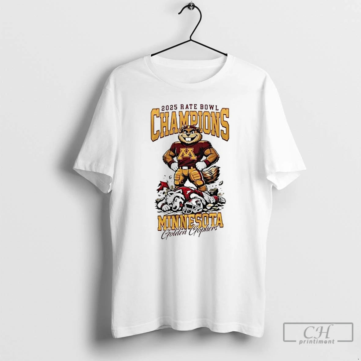 Premium Golden Gophers 2025 Rate Bowl Champions Mascot T-Shirts, Hoodie, Sweatshirt | DripVista.com