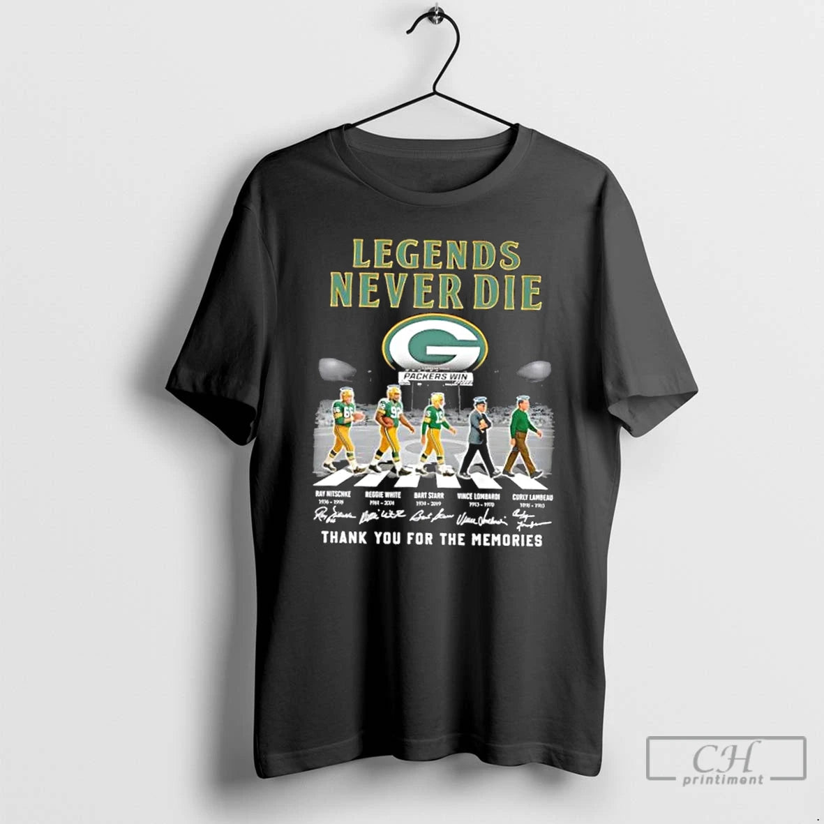 Premium Green Bay Packers Legends Never Die Curly Lambeau Lombardi Starr White Nitschke Abbey Road T-Shirts, Hoodie,...