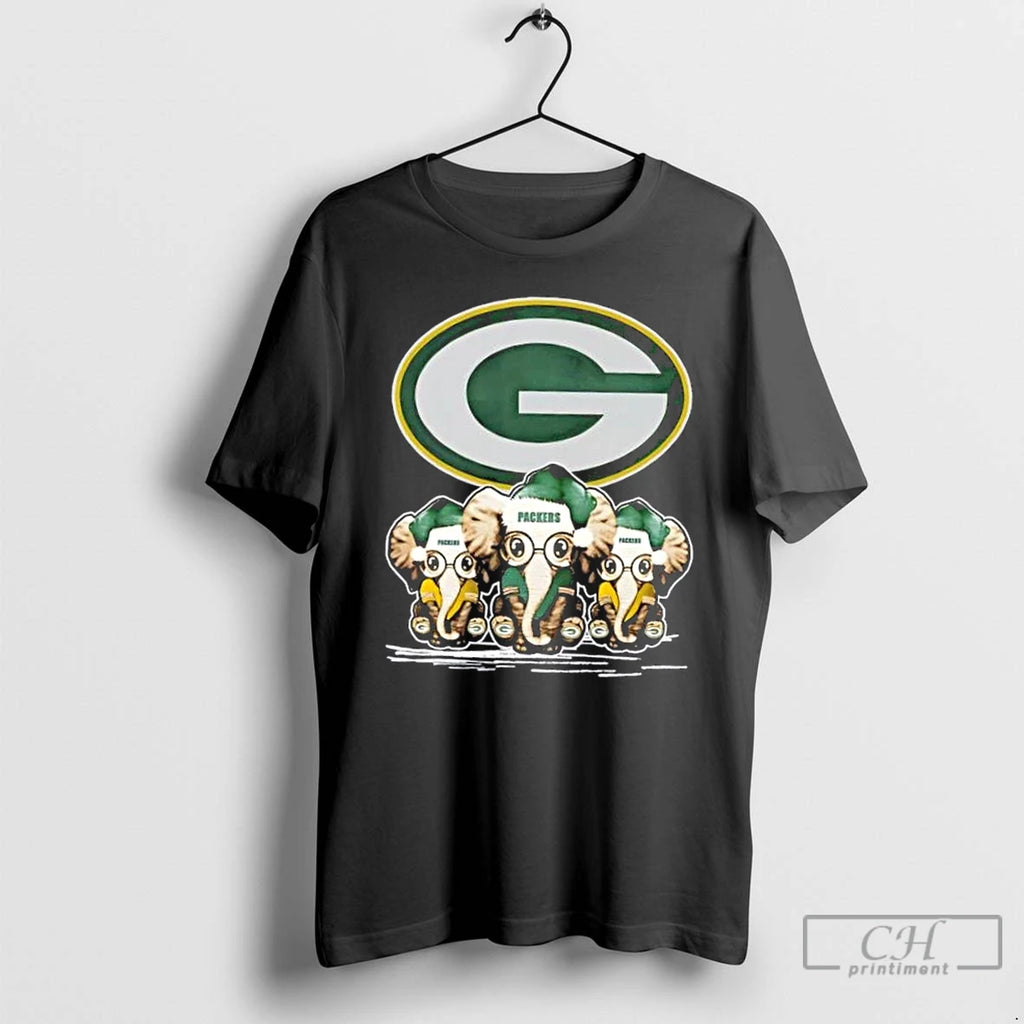 Premium Green Bay Packers X Elephants Santa Hat Merry Christmas T-Shirts, Hoodie, Sweatshirt | DripVista.com