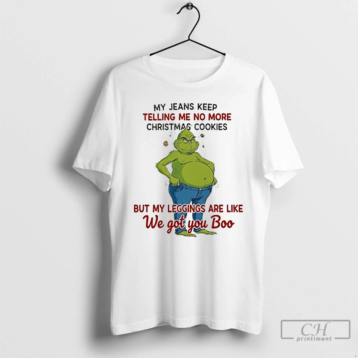Premium Grinch Fat My Jeans Keep Telling Me No More Christmas Cookies T Shirts Sweater Hoodie, Sweatshirt | DripVista.com