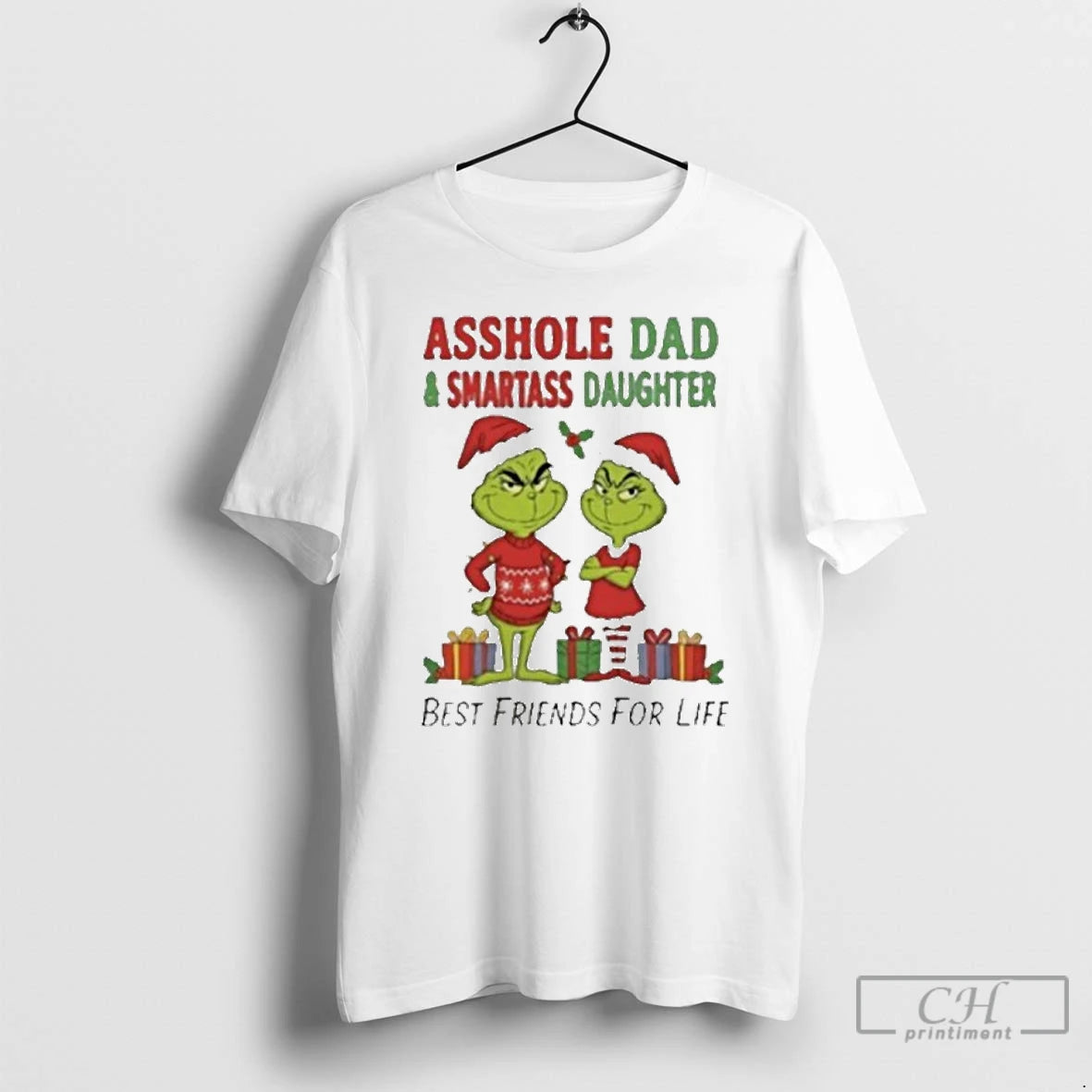 Premium Grinch Santa Asshole Dad And Smartass Daughter Best Friends For Life T Shirts Sweater Hoodie, Sweatshirt