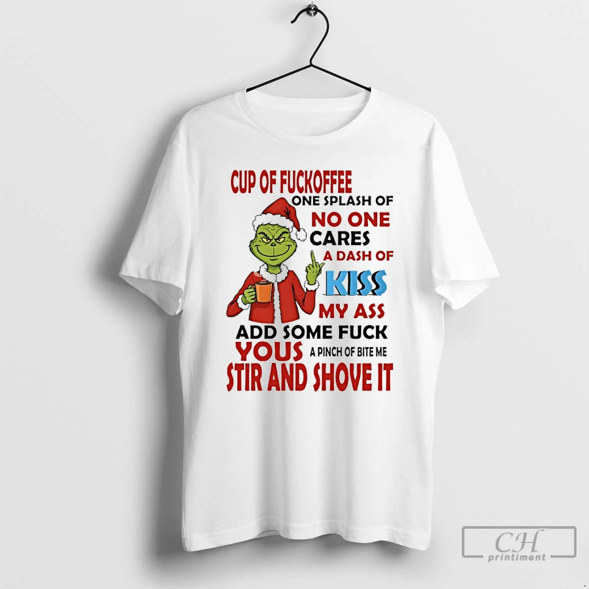 Premium Grinch Santa Claus Cup Fuckoffee One Splash Of No One Cares A Dash Of T-Shirts, Hoodie, Sweatshirt | DripVista.com