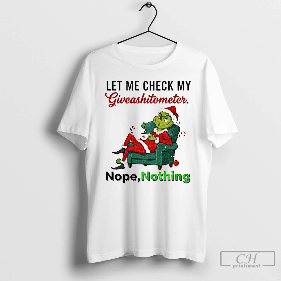Premium Grinch Santa Let Me Check My Giveashitometer Nope Nothing Merry Christmas T Shirts Sweater Hoodie, Sweatshirt