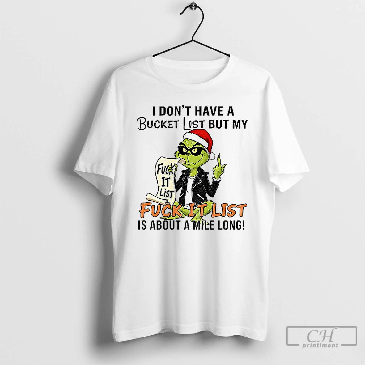 Premium Grinch Santa Middle Finger I Dont Have A Bucket List But My Fuck It T-Shirts, Hoodie, Sweatshirt | DripVista.com