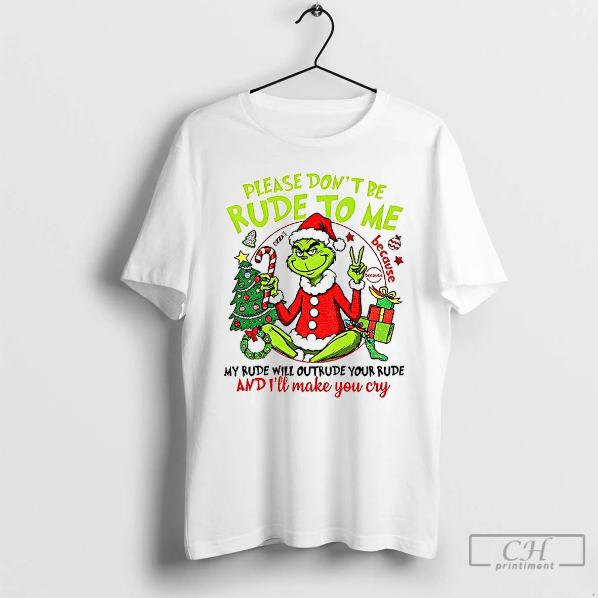 Premium Grinch Santa Please Dont Be Rude To Me My Rude Will Outrude Your Rude T-Shirts, Hoodie, Sweatshirt | DripVista.com