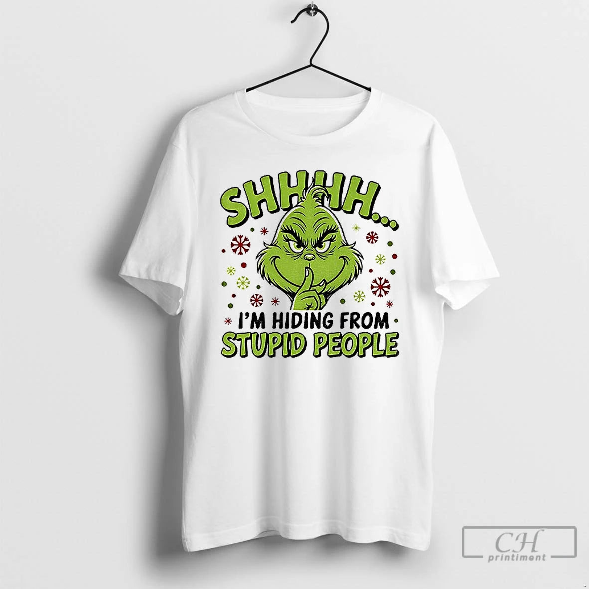 Premium Grinch Santa Shhh Im Hiding From Stupid People Merry Christmas T-Shirts, Hoodie, Sweatshirt | DripVista.com