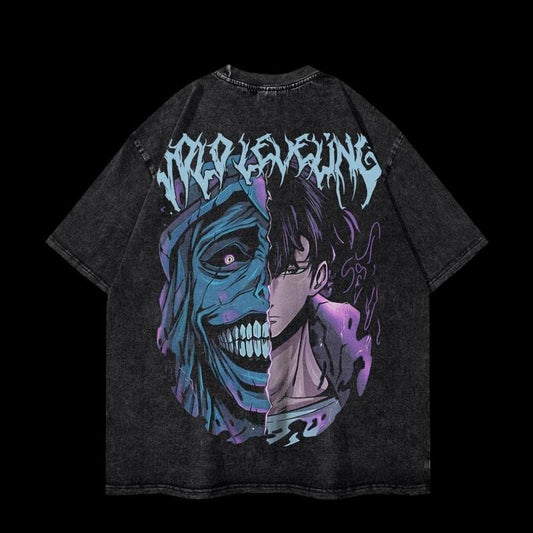 Premium Heavy Oversized Acid-Washed Unisex Anime T-Shirt | Streetwear & Gym Style | Solo LVL Design, Classic Fashion, Fits Every
