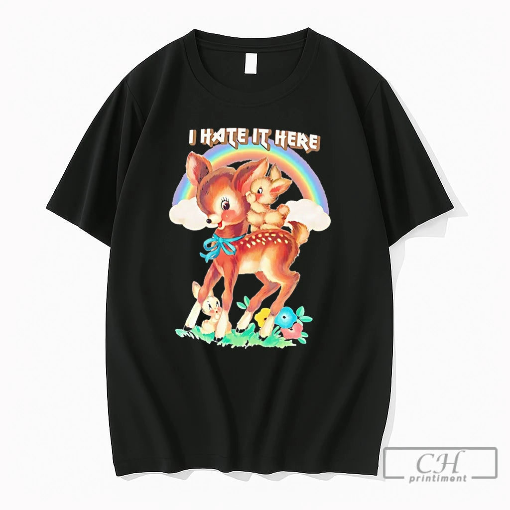Premium I Hate It Here Cartoon Deer Vintage Tee
