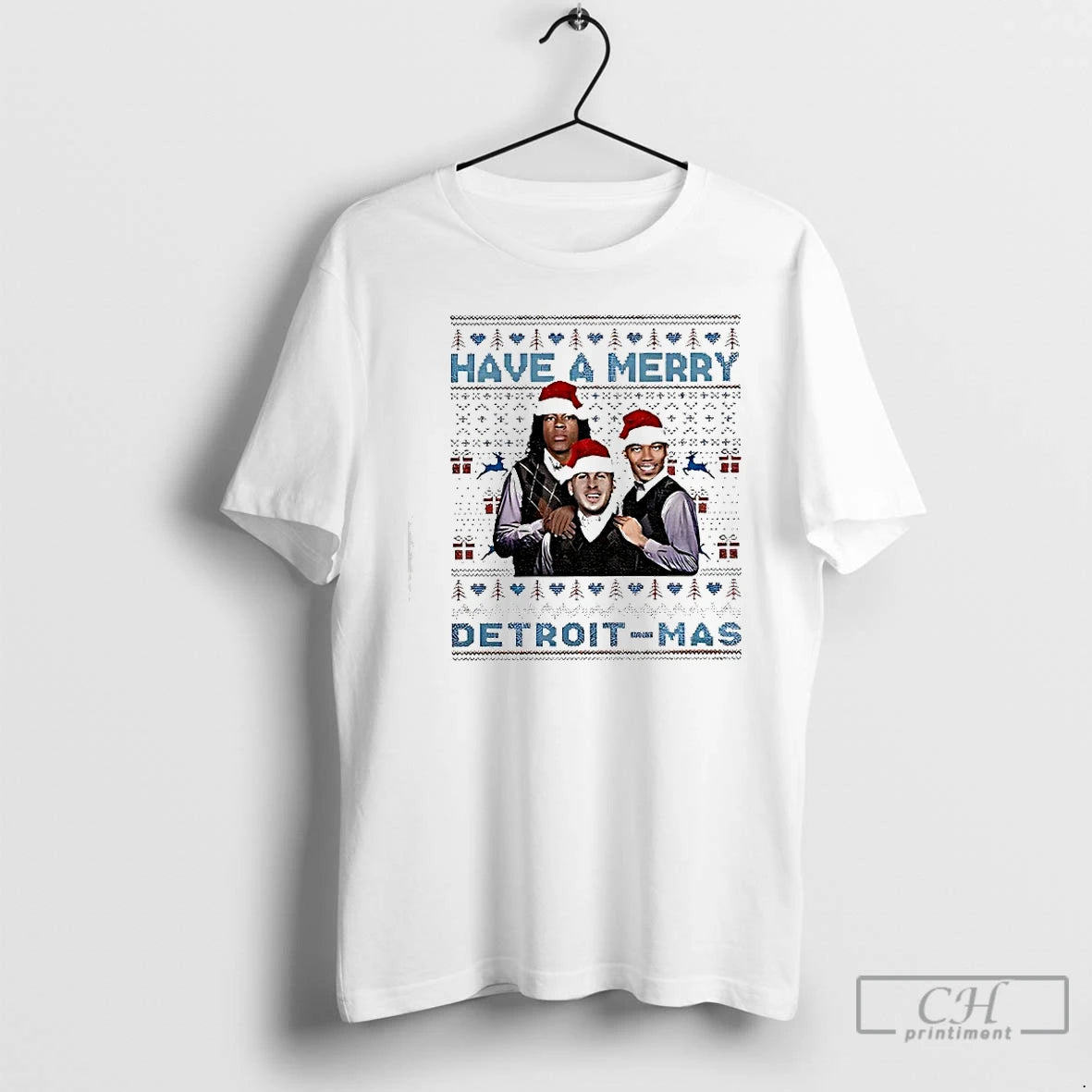 Premium Jared Goff Jahmyr Gibbs Amon Ra St Brown Detroit Lions Have A Merry Detroit T-Shirts, Hoodie, Sweatshirt