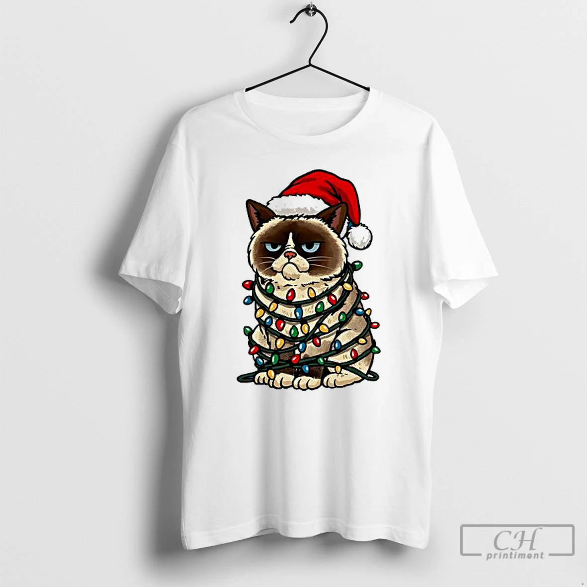 Premium Jolly Christmas Cat Hat Santa Lights T-Shirts, Hoodie, Sweatshirt | DripVista.com