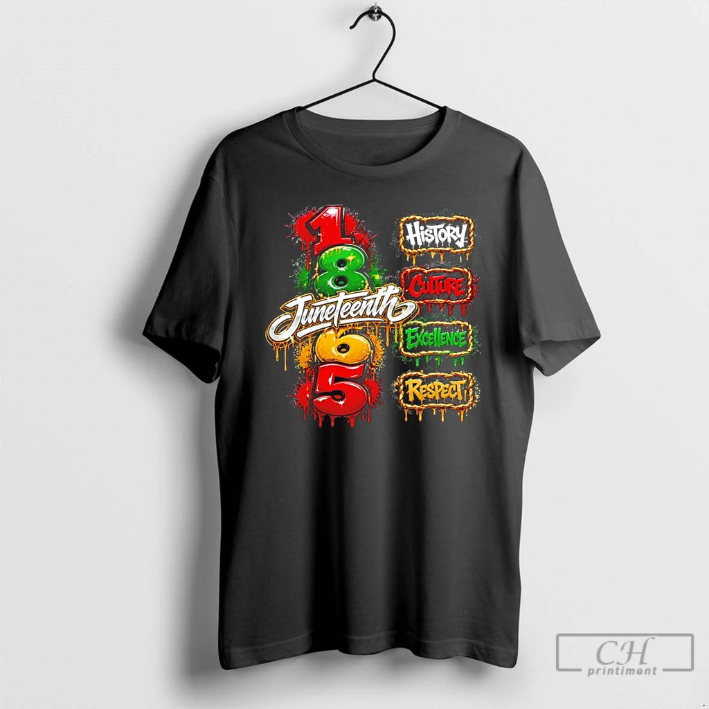 Premium Juneteenth Apparel Featuring 1865 History Culture Excellence And Respect Text