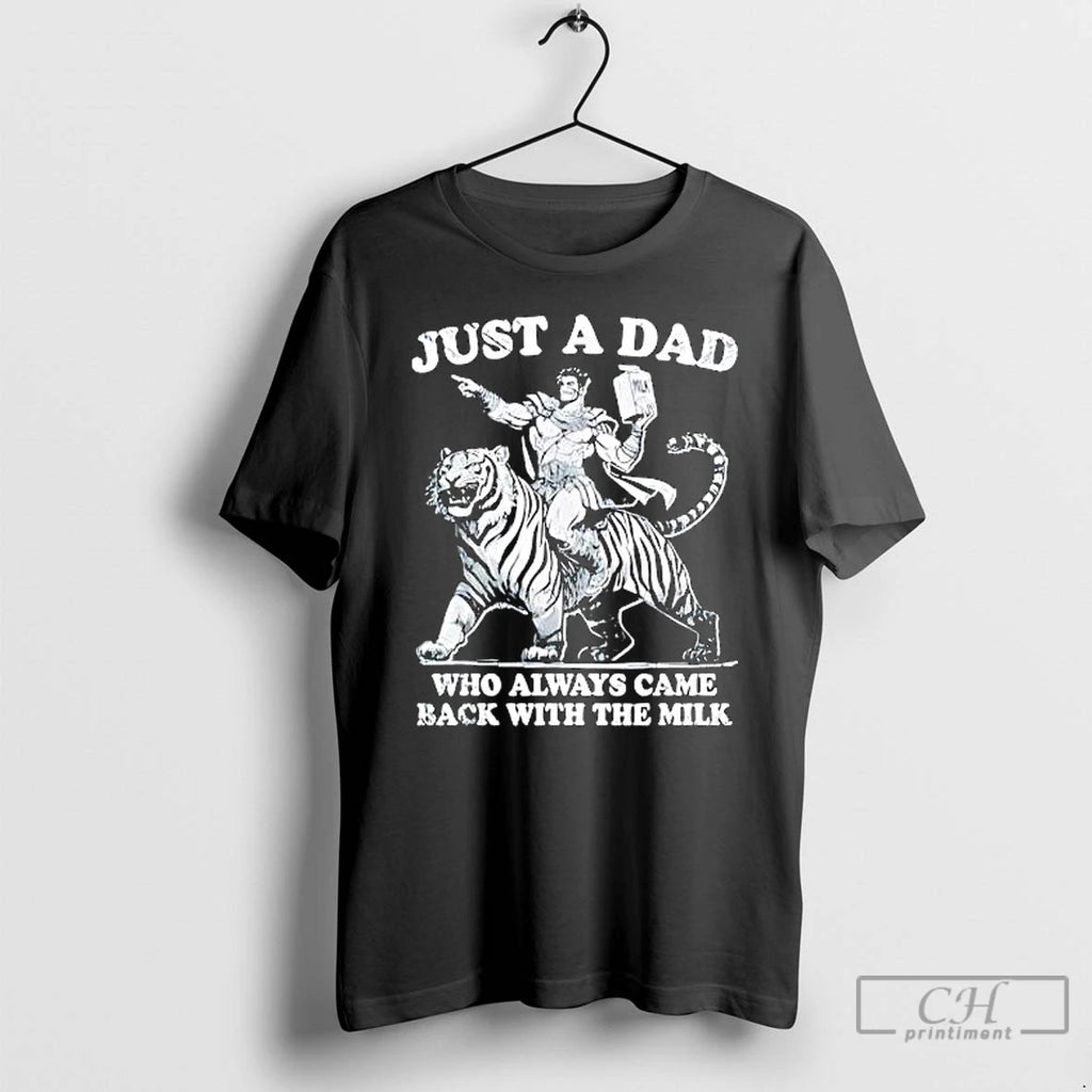 Premium Just A Dad Who Always Came Back With The Milk Warrior Riding A Tiger T-Shirts, Hoodie, Sweatshirt | DripVista.com