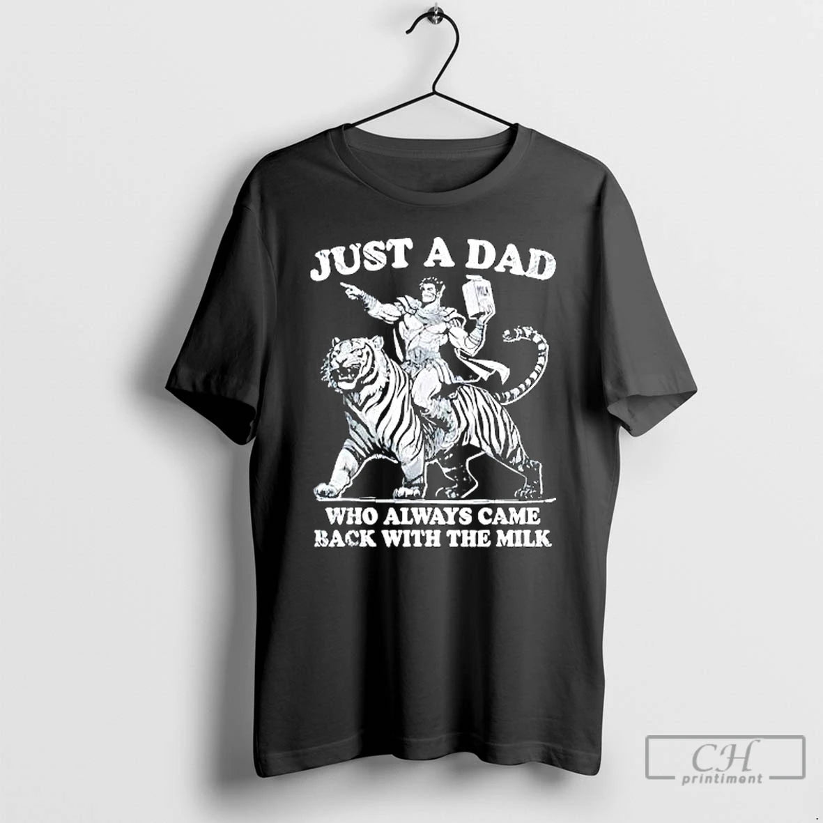 Premium Just A Dad Who Always Came Back With The Milk Warrior Riding A Tiger T-Shirts, Hoodie, Sweatshirt | DripVista.com