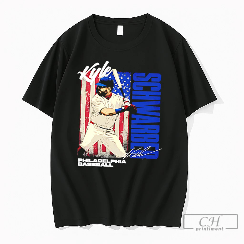 Premium Kyle Schwarber Philadelphia Baseball Usa Flag Signature Tee