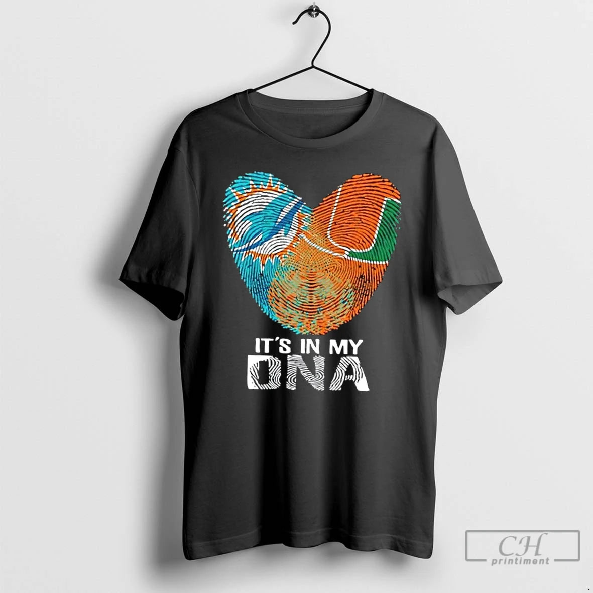 Premium Miami City Sports Dolphins X Hurricanes Its In My Dna Fingerprint Heart T Shirts Hoodie, Sweatshirt | DripVista.com