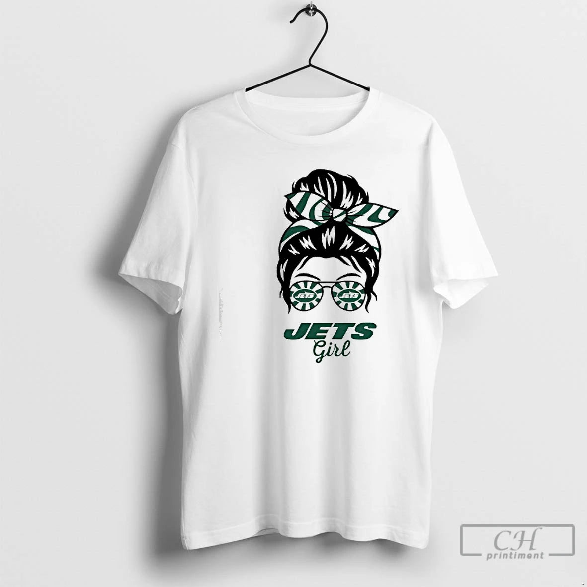Premium New York Jets Girl Messy Bun Glasses T-Shirts, Hoodie, Sweatshirt | DripVista.com